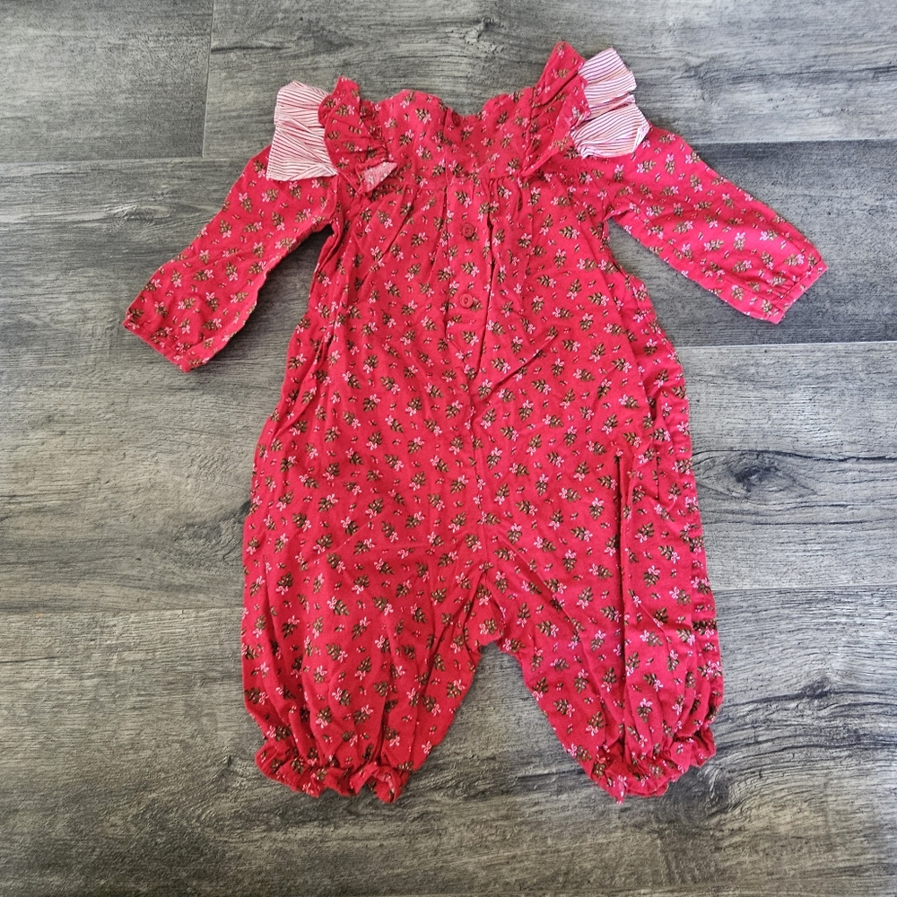 Christmas Red Floral Baby Romper with Ruffle Sleeves